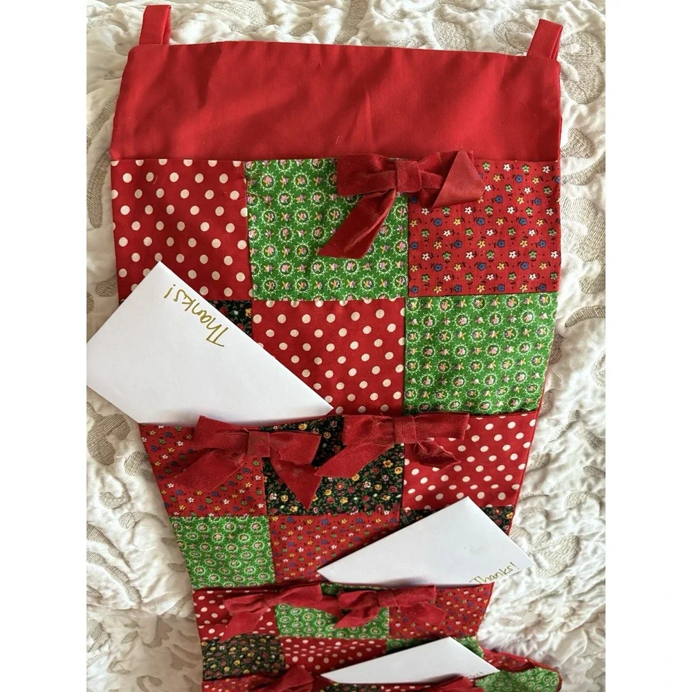 70s Hanging Handmade‎ Christmas Card Holder, cotton patchwork